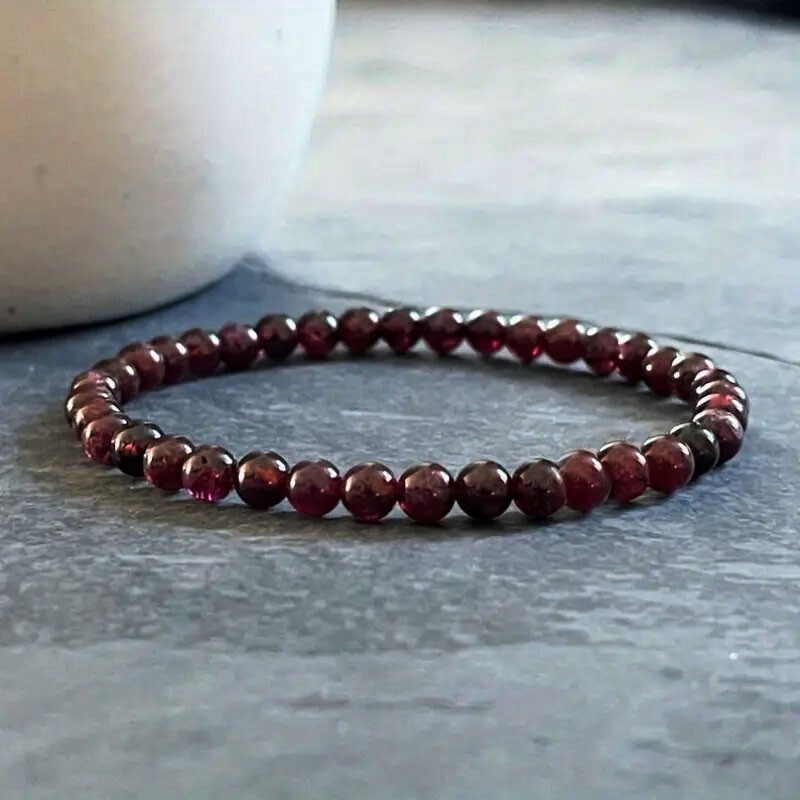 Handmade Natural Garnet Elastic Stretch Bracelet – 5mm Crystal Gemstone Bead