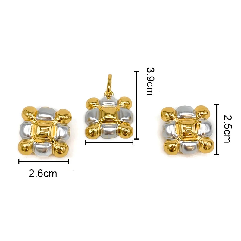 45cm African Dubai 18K Gold Plated Bride Two Tones Earrings Pendant Necklace Set