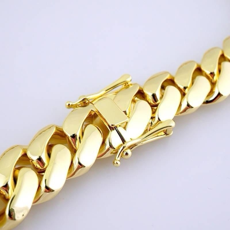 Gold Tone Metal Cuban Link Chain Necklace Box Clasp Nickel-Free Hip Hop