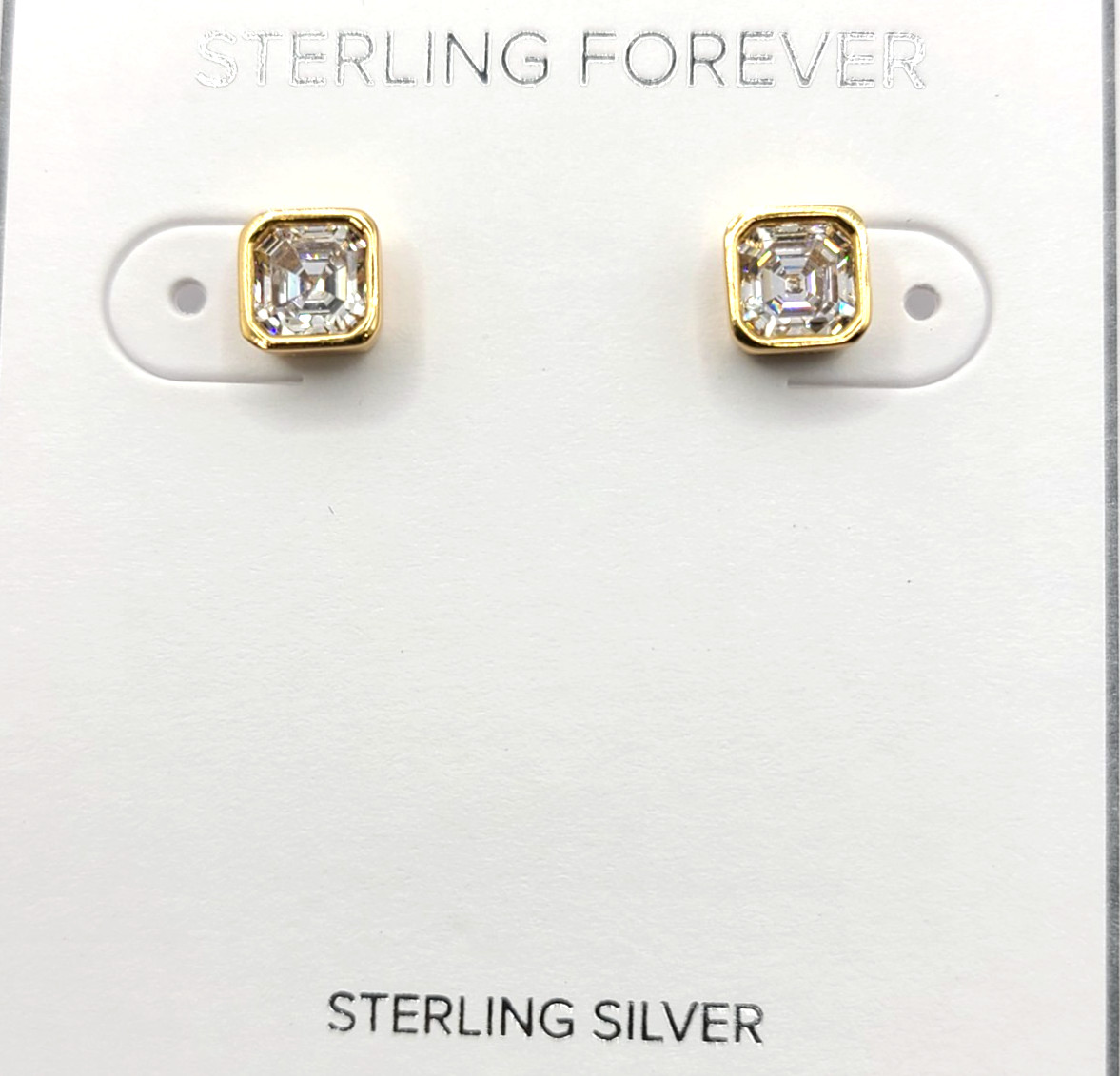 Asscher Cut 7mm Gold Plated CZ Sterling Forever Stud Post Earrings
