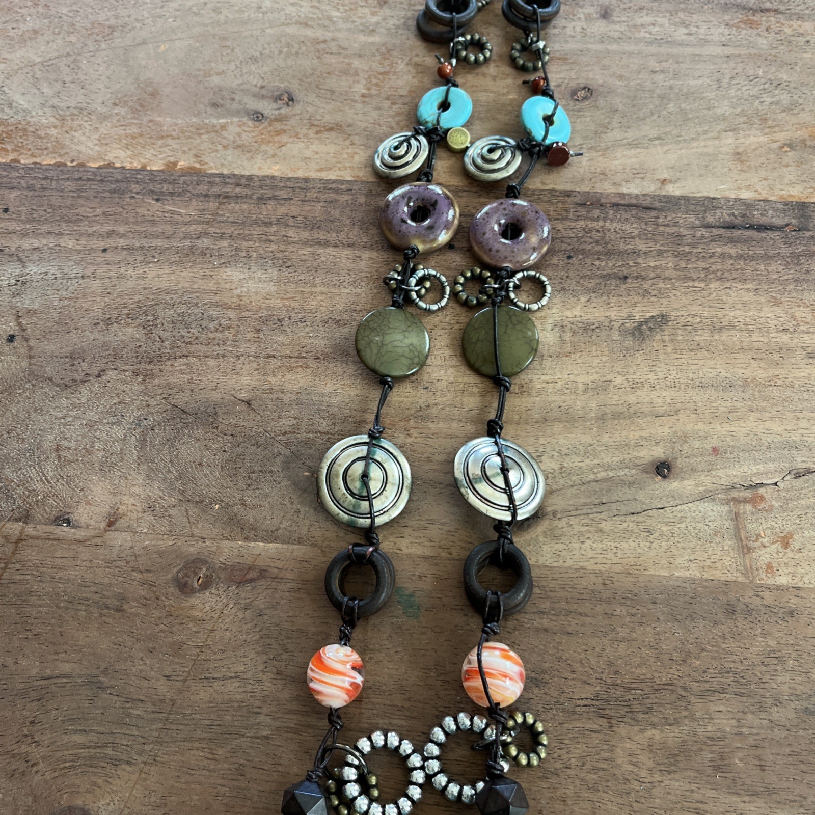 Treska Wooden, Plastic, Glass, MOP, Wooden, And Metal Bead Necklace