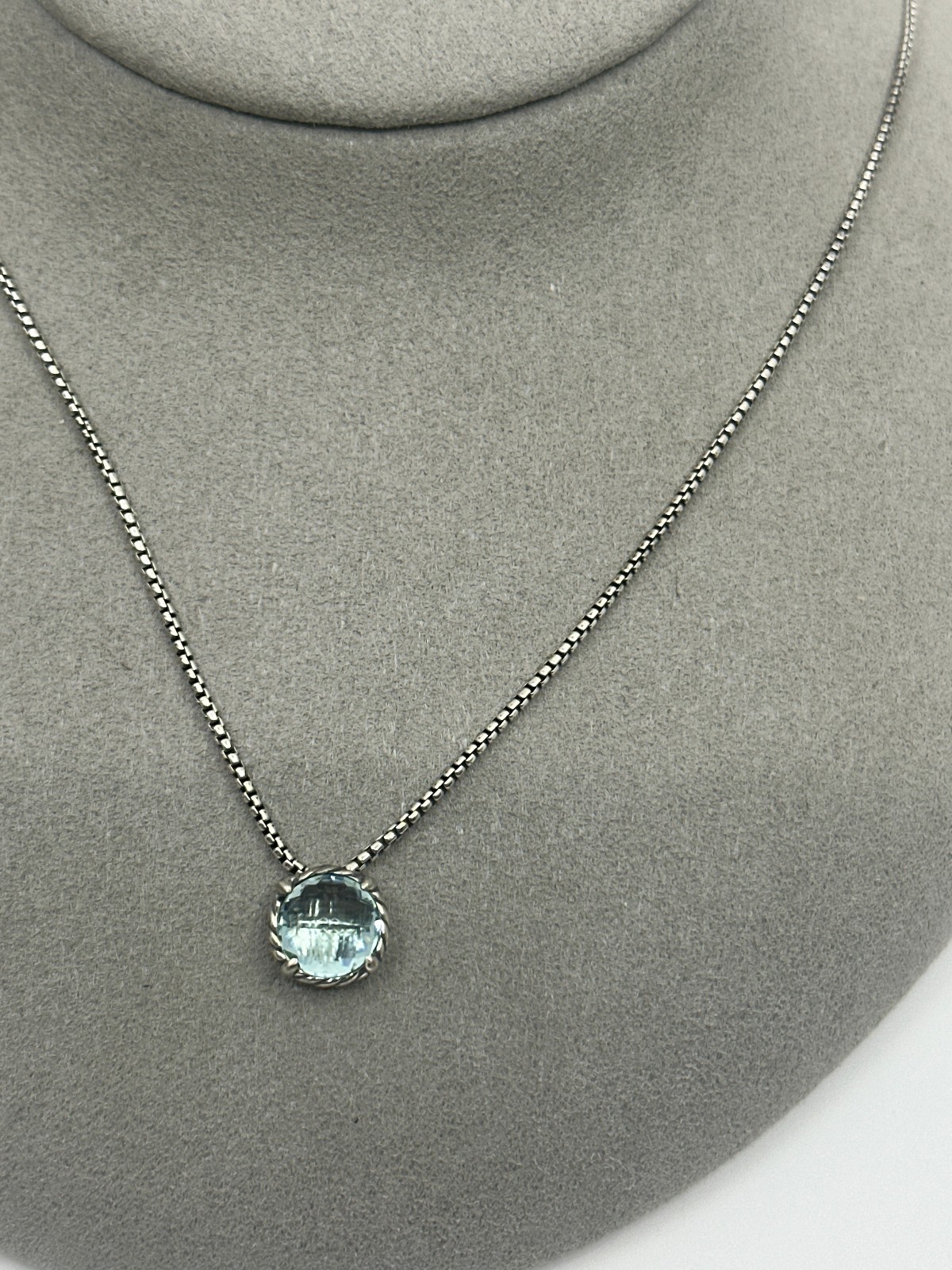 David Yurman Petit Chatelaine Pendant Necklace with Aquamarine Blue Topaz