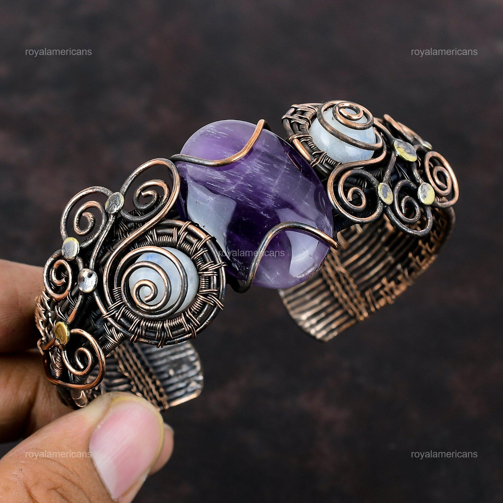 Star Amethyst Wire Wrapped Adjustable Cuff Handcrafted Copper Unique Jewelry