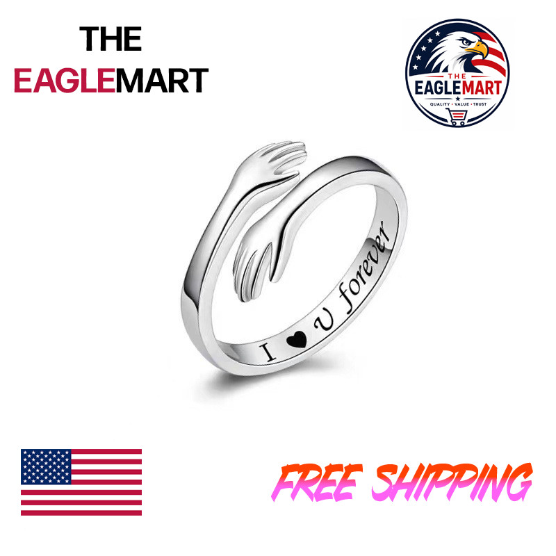 925 Sterling Silver Hug Ring Adjustable Open Band I Love You Forever Gift
