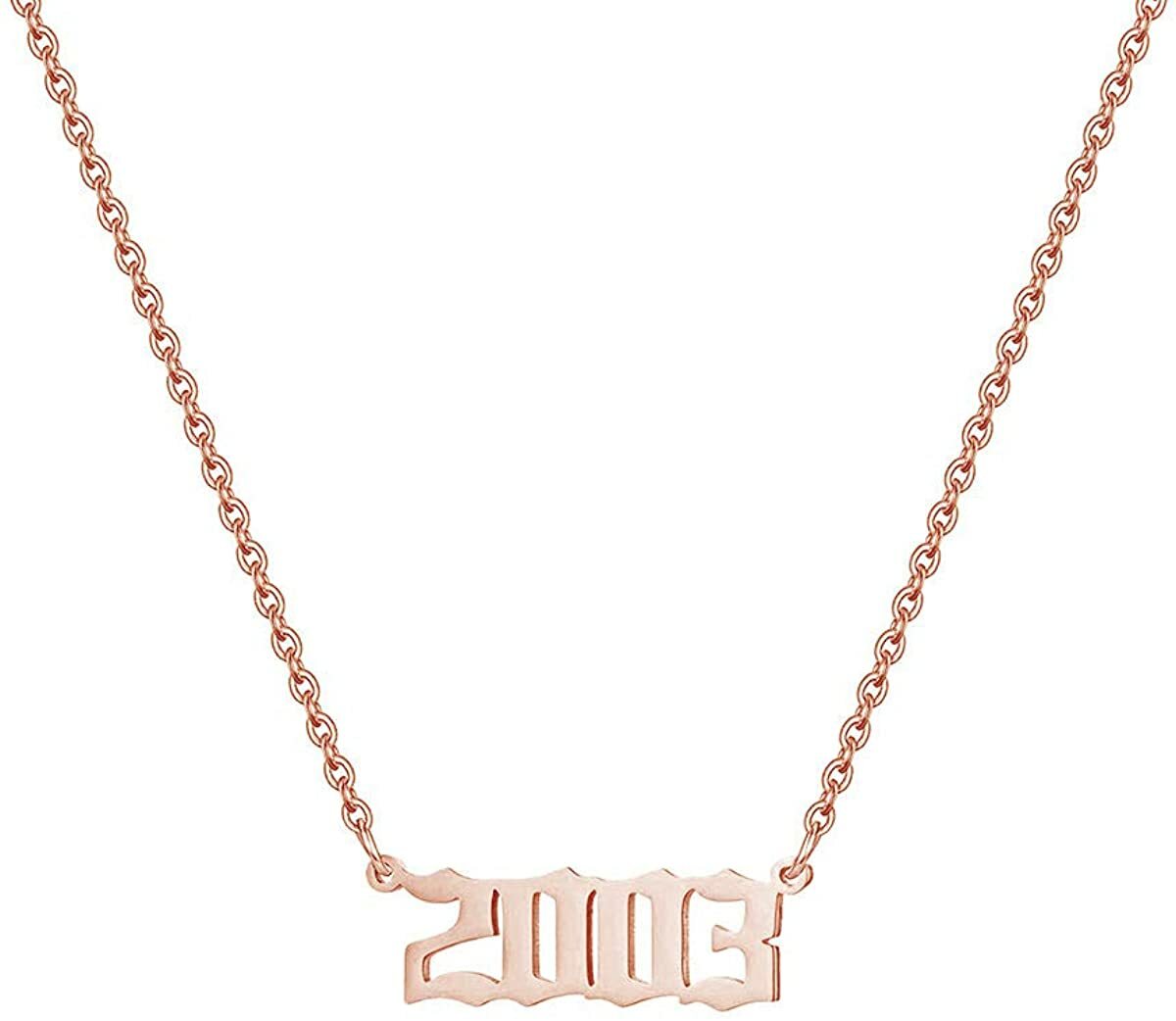 Birth Year Number 2003 Necklace with Chain 14k Rose Gold Plated Sterling Silver