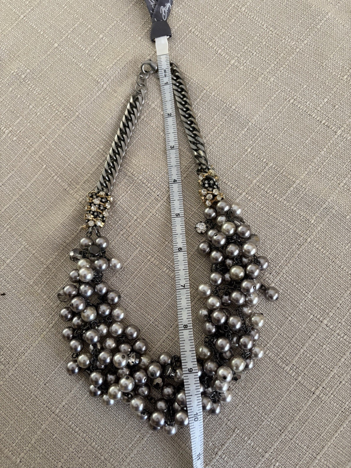 Kenneth Cole Gray Faux Pearl Cluster Bib Necklace Rhinestone Gunmetal Chain