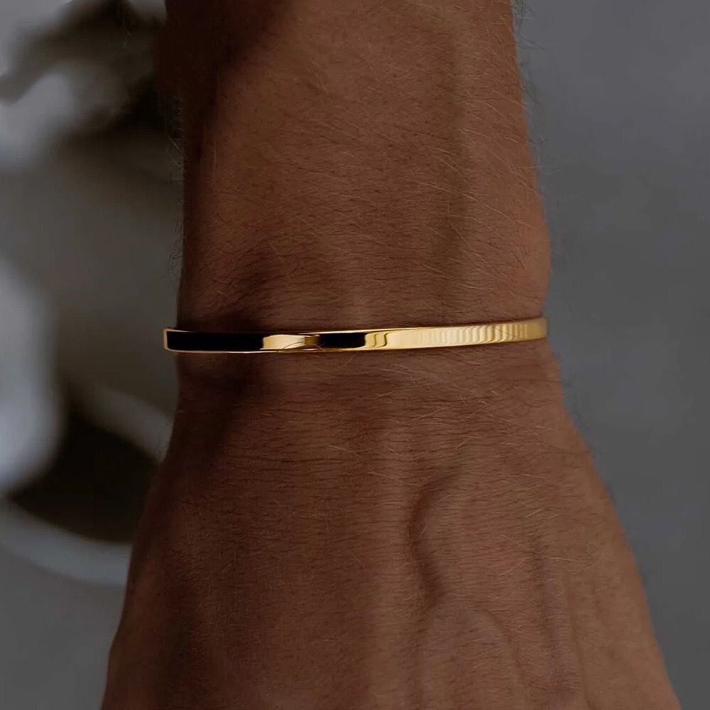 3.5/5mm 2 Colors Men Women 18K Gold Plated Cuff Bracelet Opening Bangle
