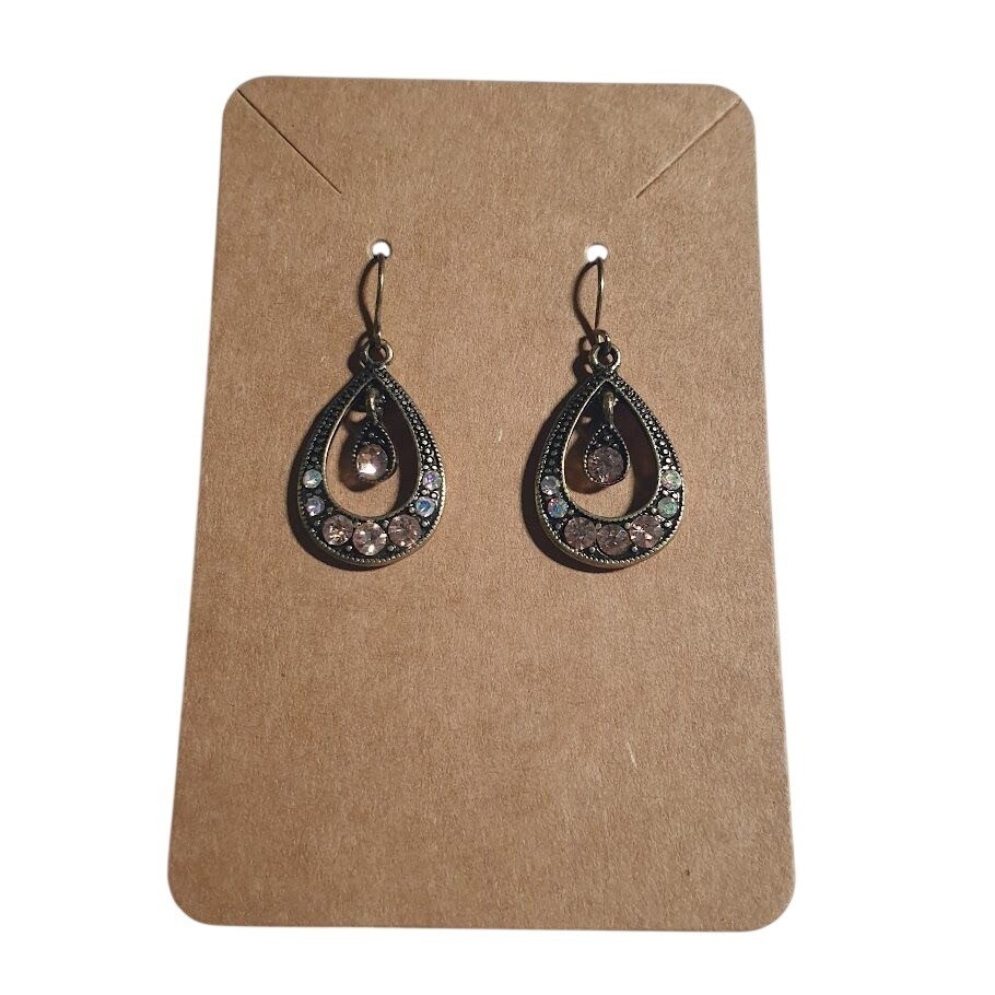 Gold Tone Teardrop Earrings Crystal Accents Metallic Finish Durable Lightweight