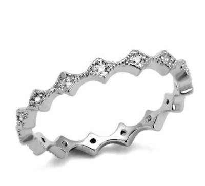 Eternity Silver Ring 3mm Stackable Band with CZ Accents only sizes 7 & 8 remain