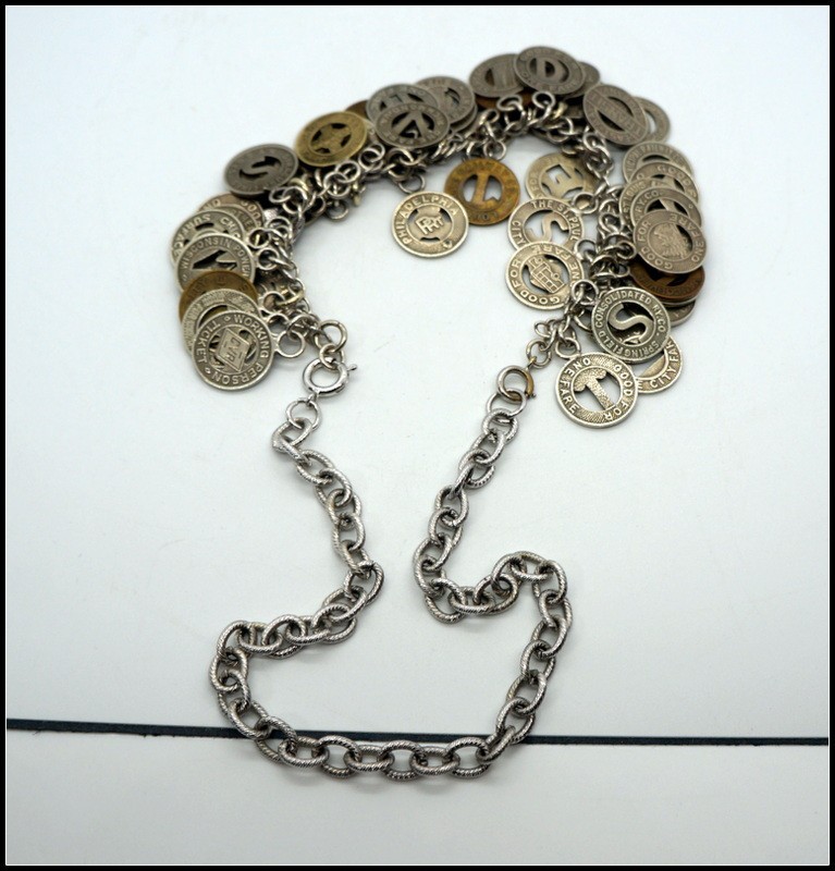 Unique Vintage 1920s-50s Transit Bus Token Convertible Charm Necklace & Bracele