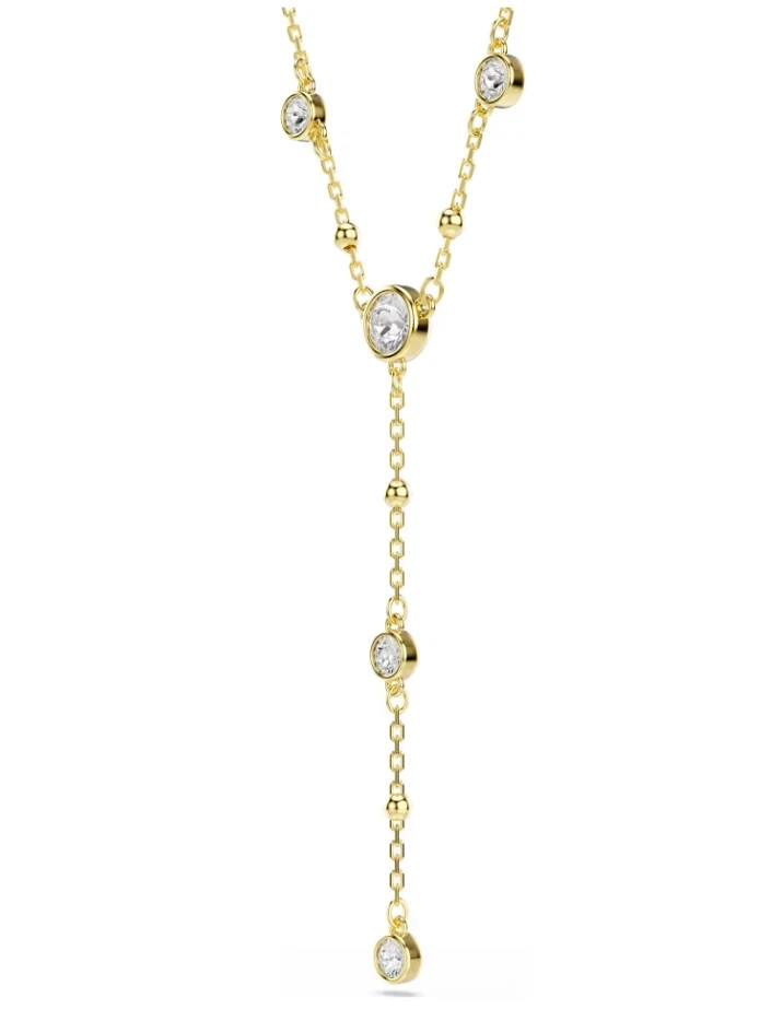 Swarovski Imber Y necklace Round cut, White, Gold-tone plated