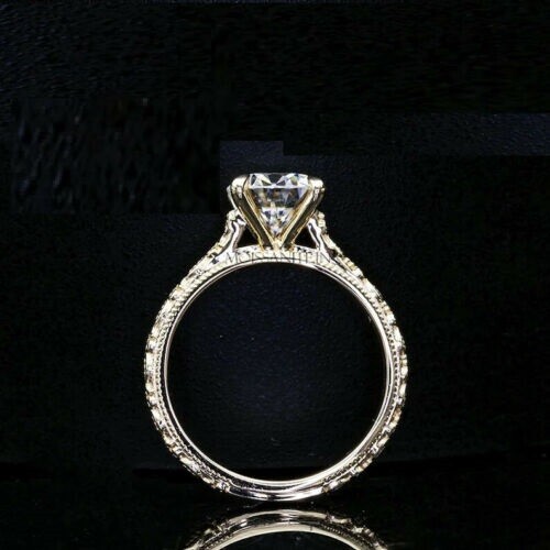 1Ct Round Simulated Diamond Solitaire Engagement Ring Yellow Gold Plated Silver