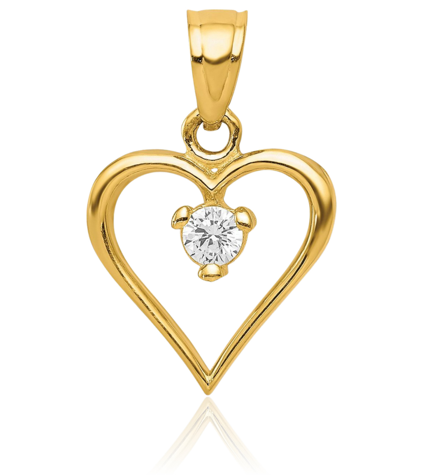 10K Solid Yellow Gold Cubic Zirconia Small Heart Pendant Necklace 15mm 5/8 inch