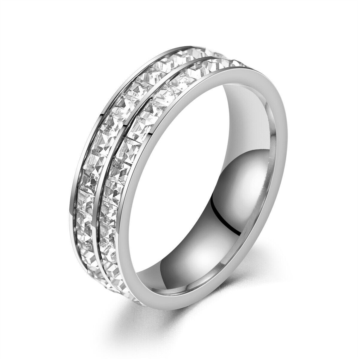 Men Women Stainless Steel CZ Ring Band Size 6-10 Engagement Wedding Gift