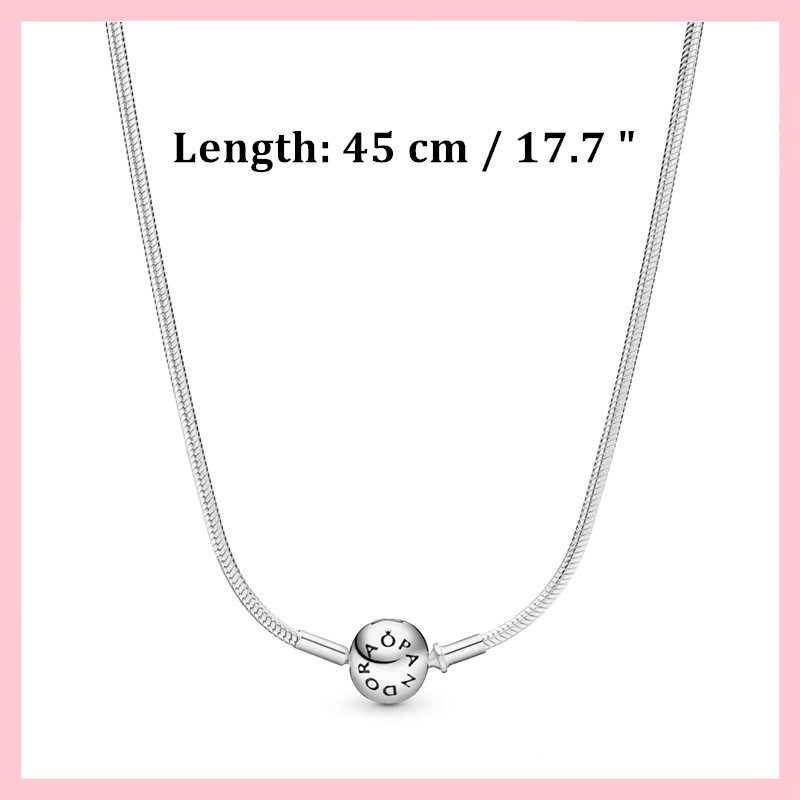 Authentic 925 Sterling Silver Embossed Ball Clasp Thin Snake Chain Necklace