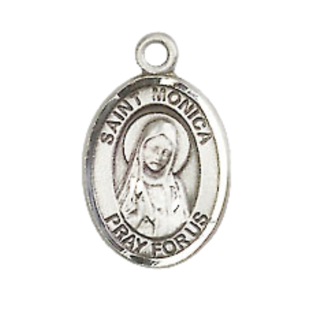 Small Pewter Saint Monica Medal Pendant 18″ Lobster Claw Chain Catholic Necklace
