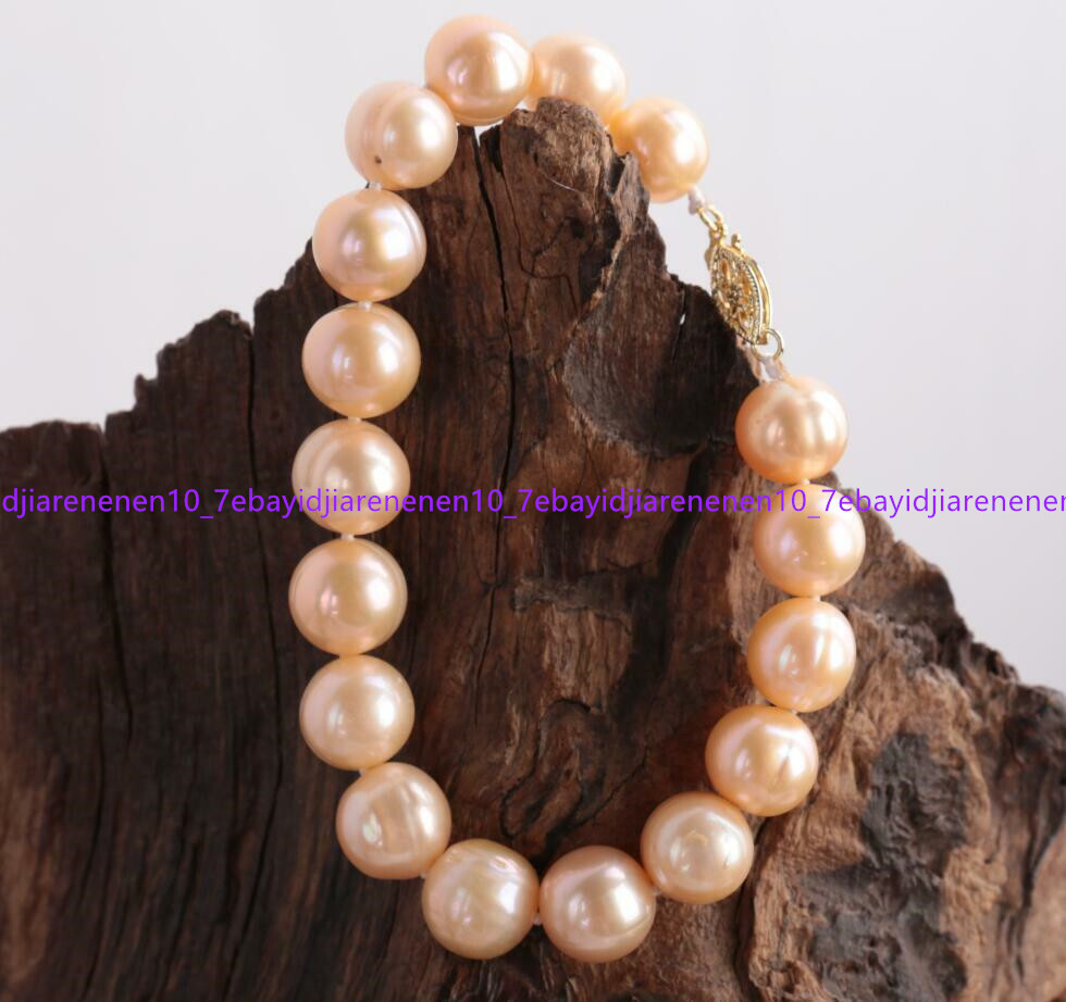 Genuine Natural 11-12mm Pink Freshwater Cultured Pearl Bracelet 7.5 in