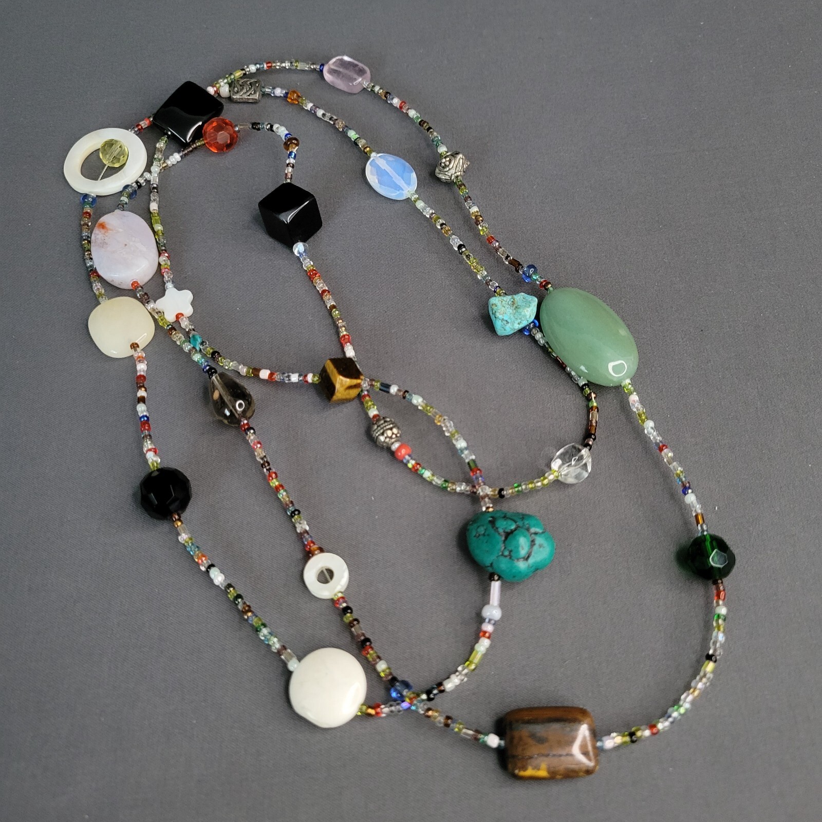 Womens Multicolored Beaded Necklace Aventurine Chalcedony Howlite 48 in