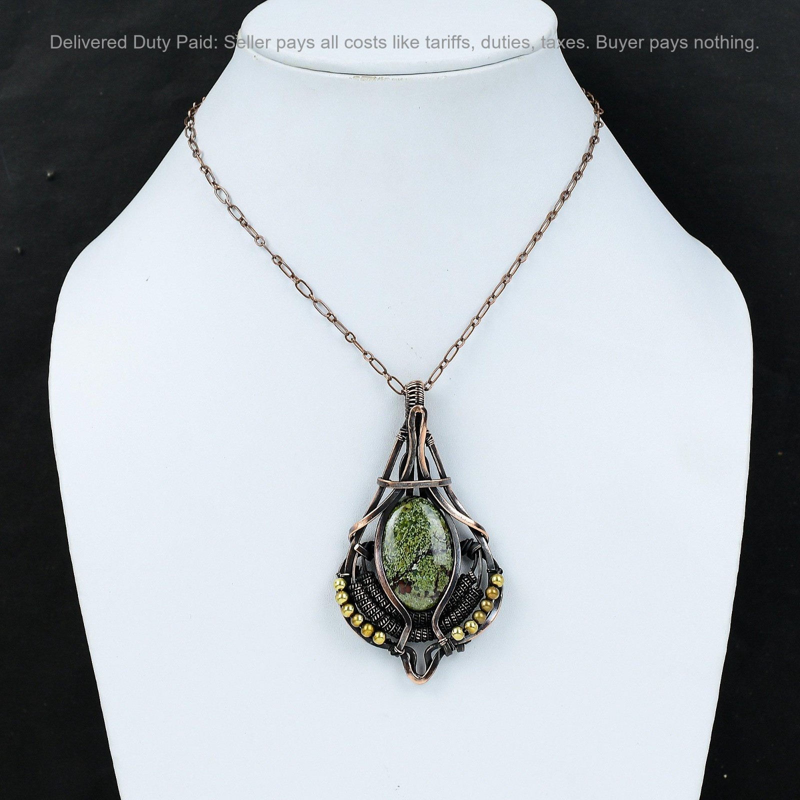 New Year Sale Oval Natural Dragon Bloodstone Copper Wire Wrapped Pendant Jewelry