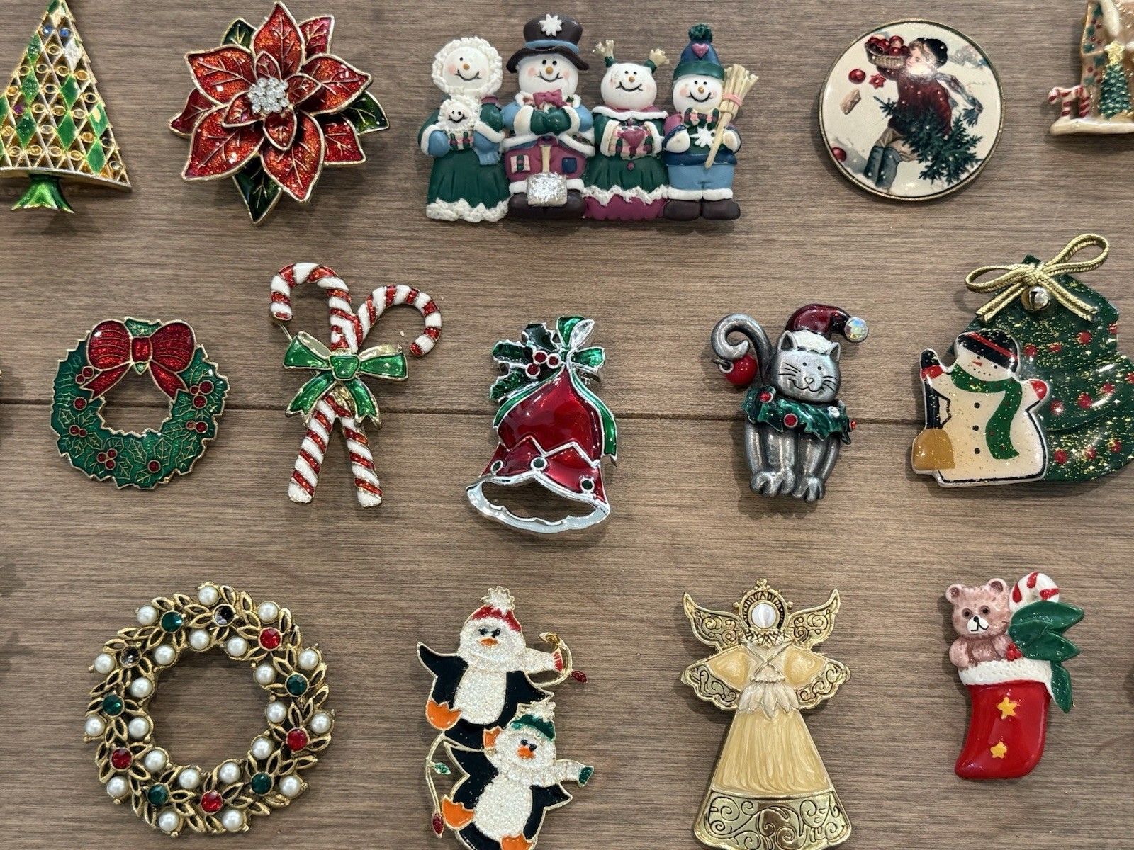 Vintage Holiday Jewelry Ceramic Enamel Christmas Tree Brooch Lapel PINS Lot