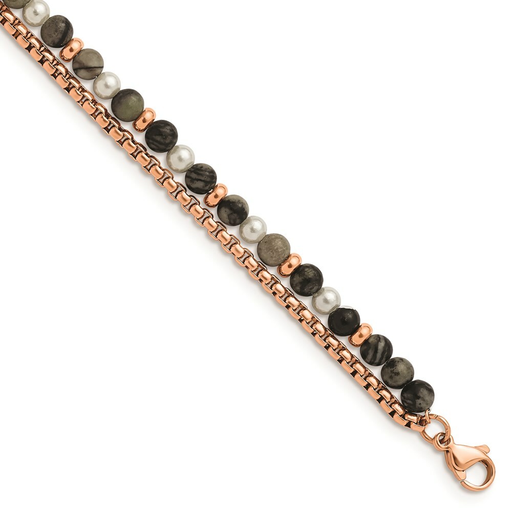 Stainless Steel Polished Rose IP w/Picasso Jasper w/1in ext 6.5in Bracelet