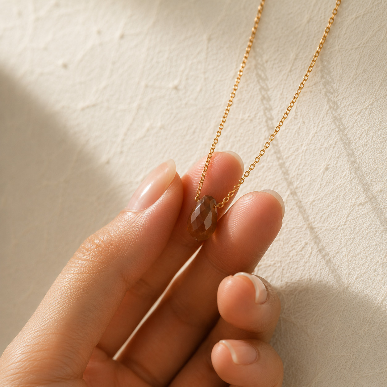 Natural Tiger Eye Water Drop Necklace | 18K Gold Plated | Dainty Courage Stone