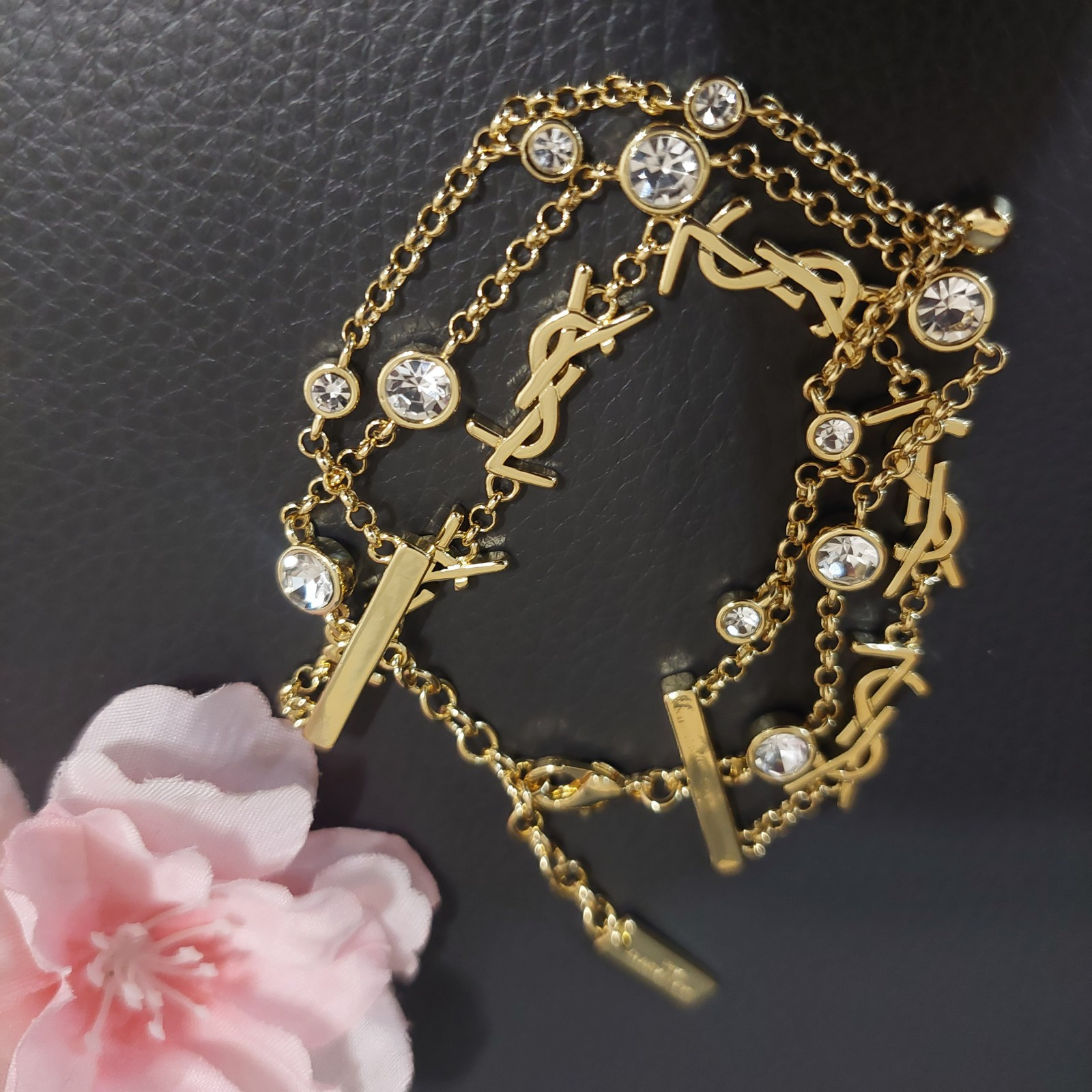 YSL Saint Laurent Cassandre Chain Logo Monogram Gold Bracelet