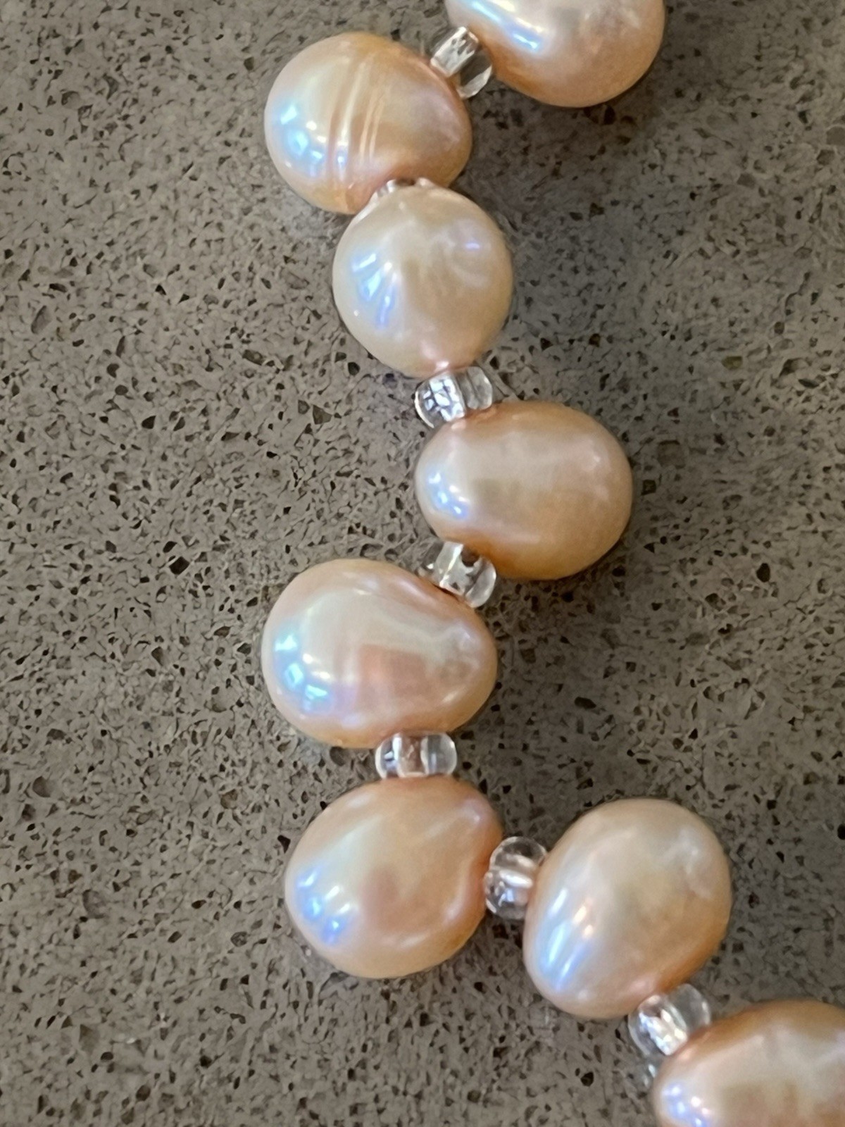 Freshwater Champagne Peach ￼Pearl Bracelet Sterling 925 Baroque 7.5” 8.6g Heart