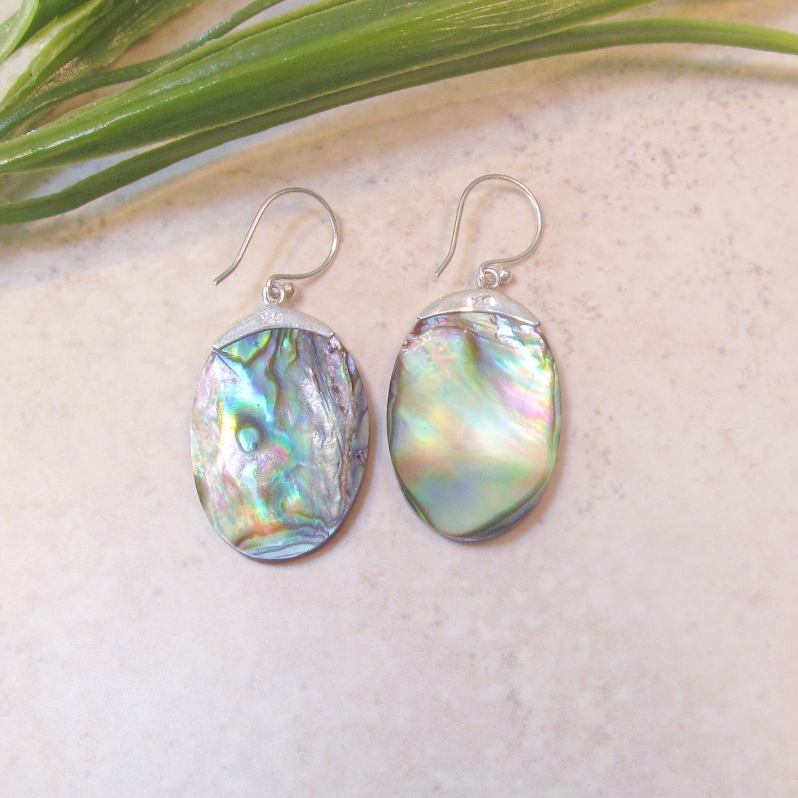 Red Oval Abalone Paua Shell Handmade 925 Sterling Silver Earring NEW DESIGN!
