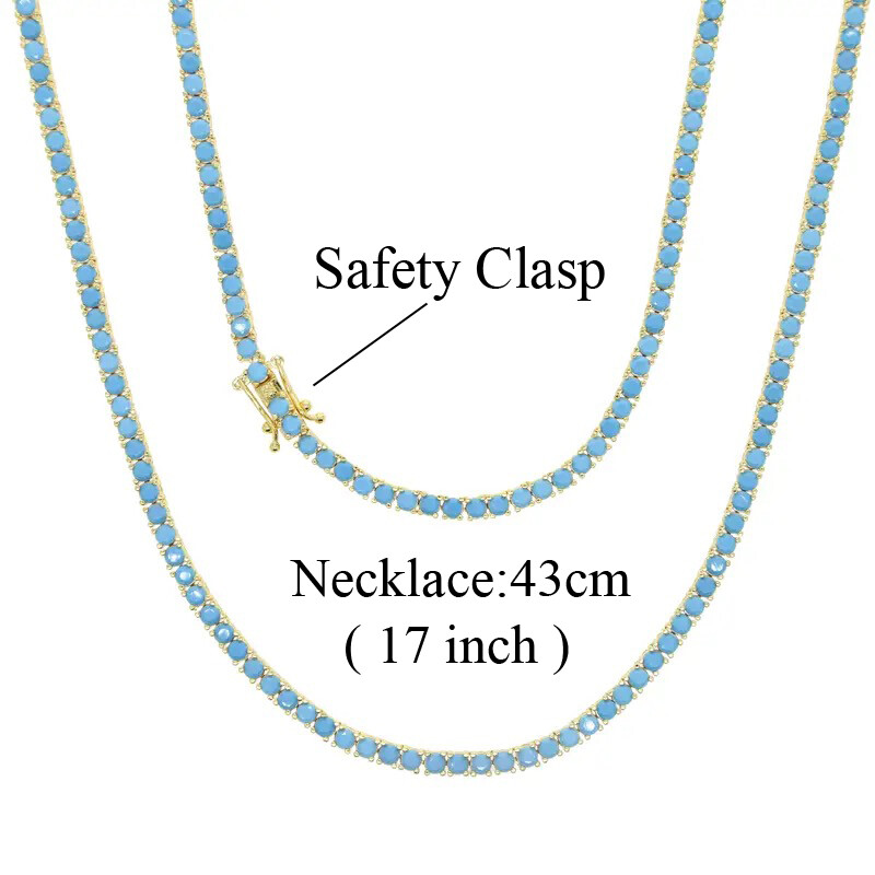 Gold Plated Blue Turquoise Tennis Necklace Cubic Zirconia Women Wedding Jewelry