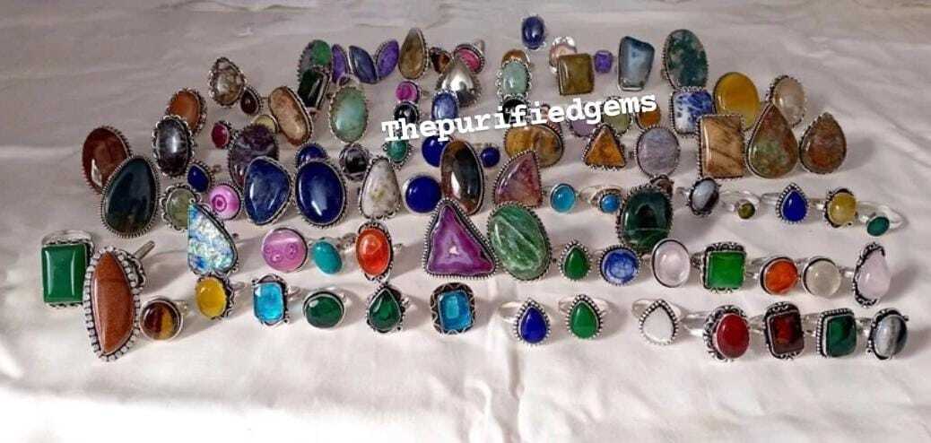 Bulk Rings Lot,100 Mix Rings,Handmade Jewelry For Women,Multi Crystal Rings~