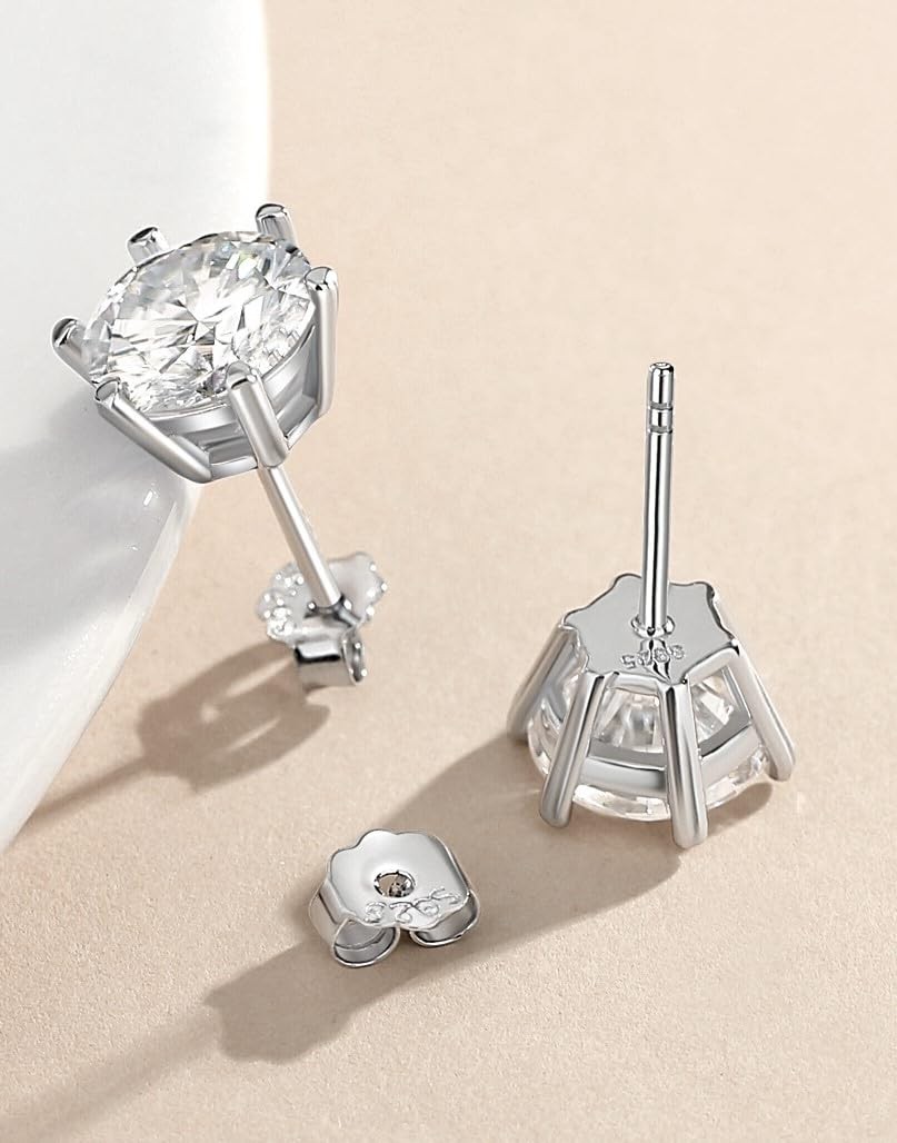 Moissanite Stud Earrings,D Color VVS1 Round Simulated Diamond,14K White Gold …