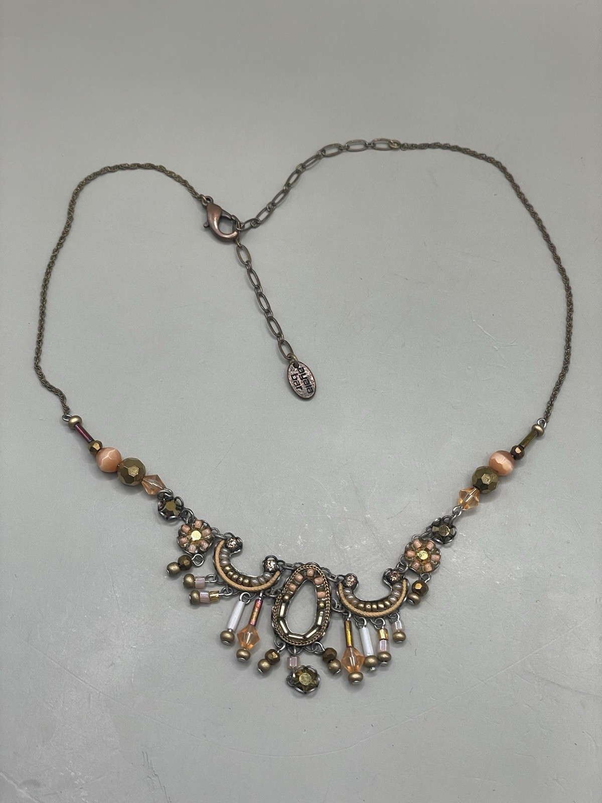 Ayala Bar Bronze Tone Brown Mixed Materials Chocker Collar Beaded Boho Necklace