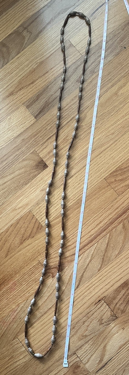 African Paper Bead Necklace Long tan Eco Friendly boho artisan Handmade