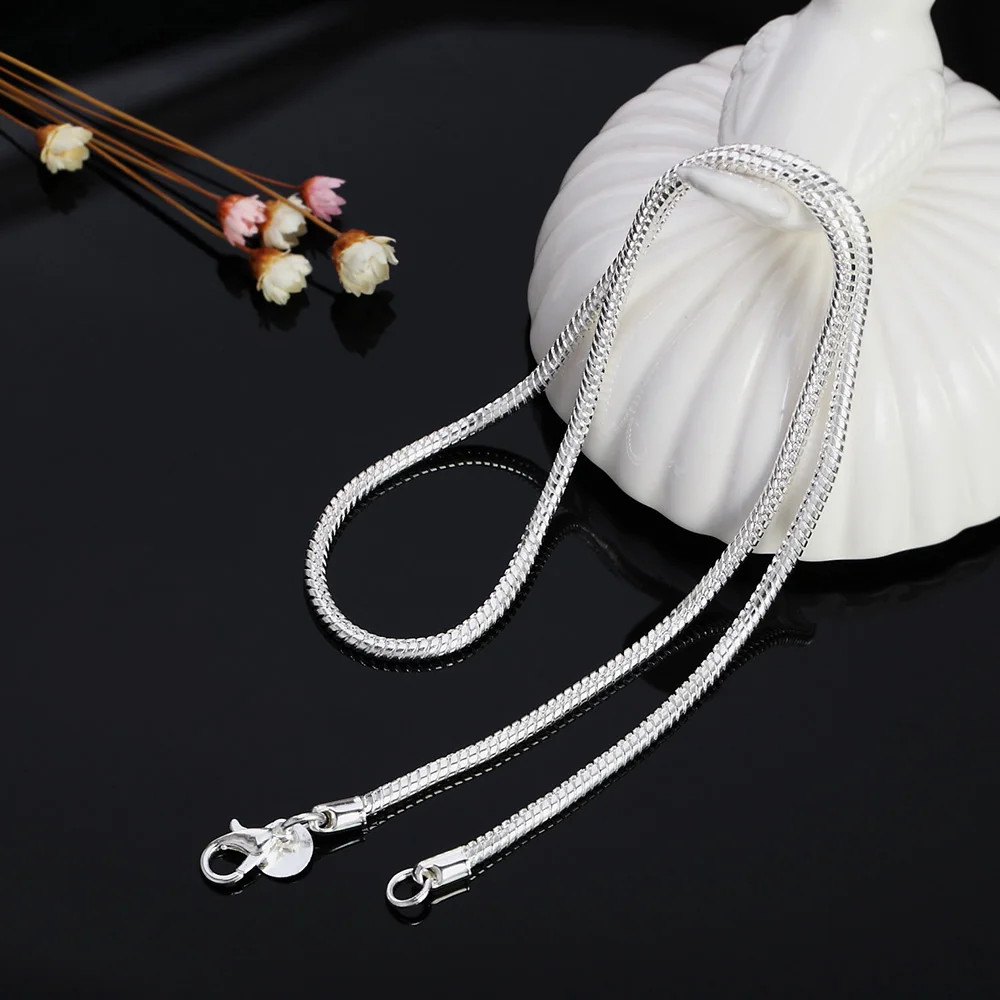 45-60cm 925 Silver 1MM/2MM/3MM solid Snake Chain Necklace For Men Women Fashion