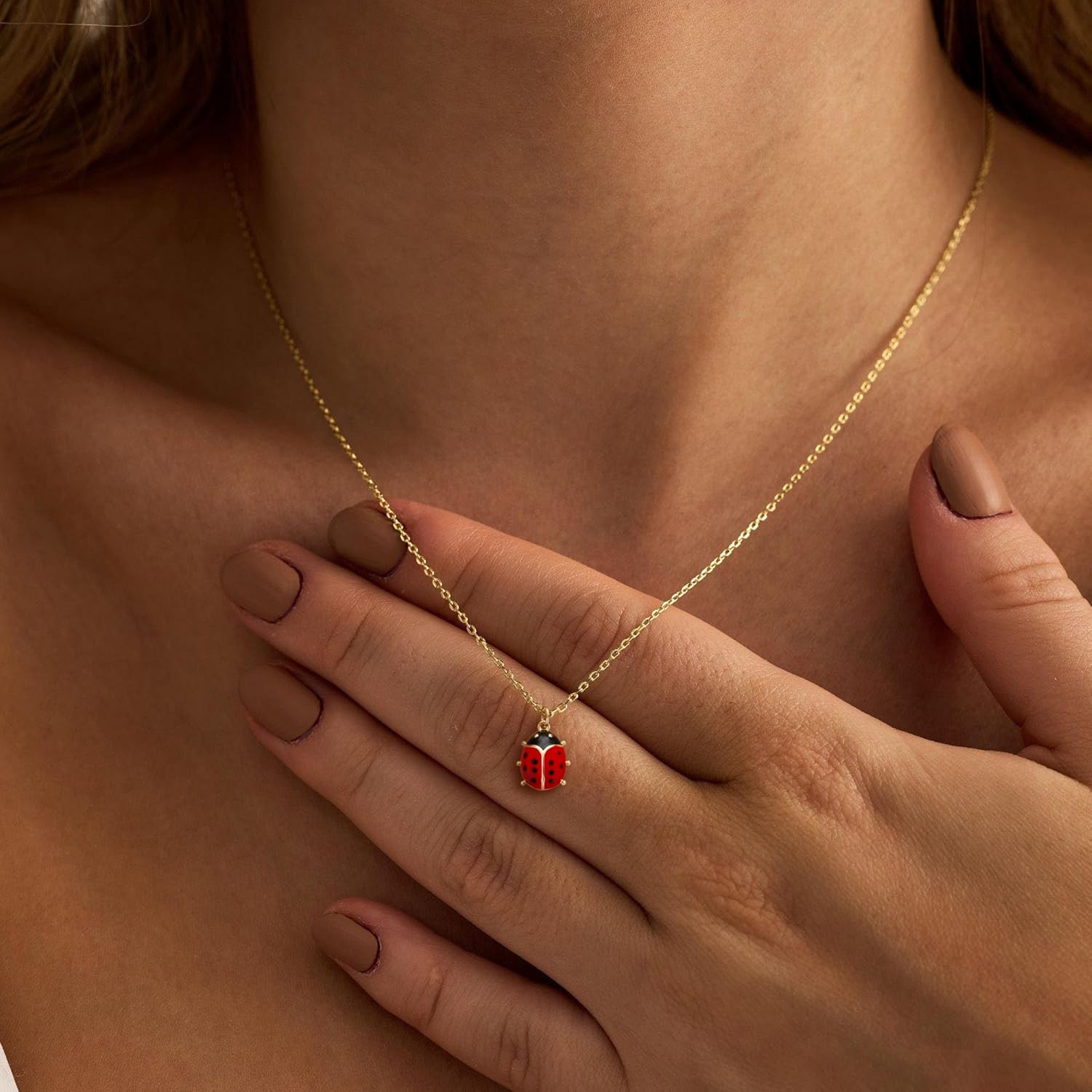 Gold Necklace -14K Gold Plated Ladybug,Honeycomb,Dragonfly Pigeon Bird,Hummingbi