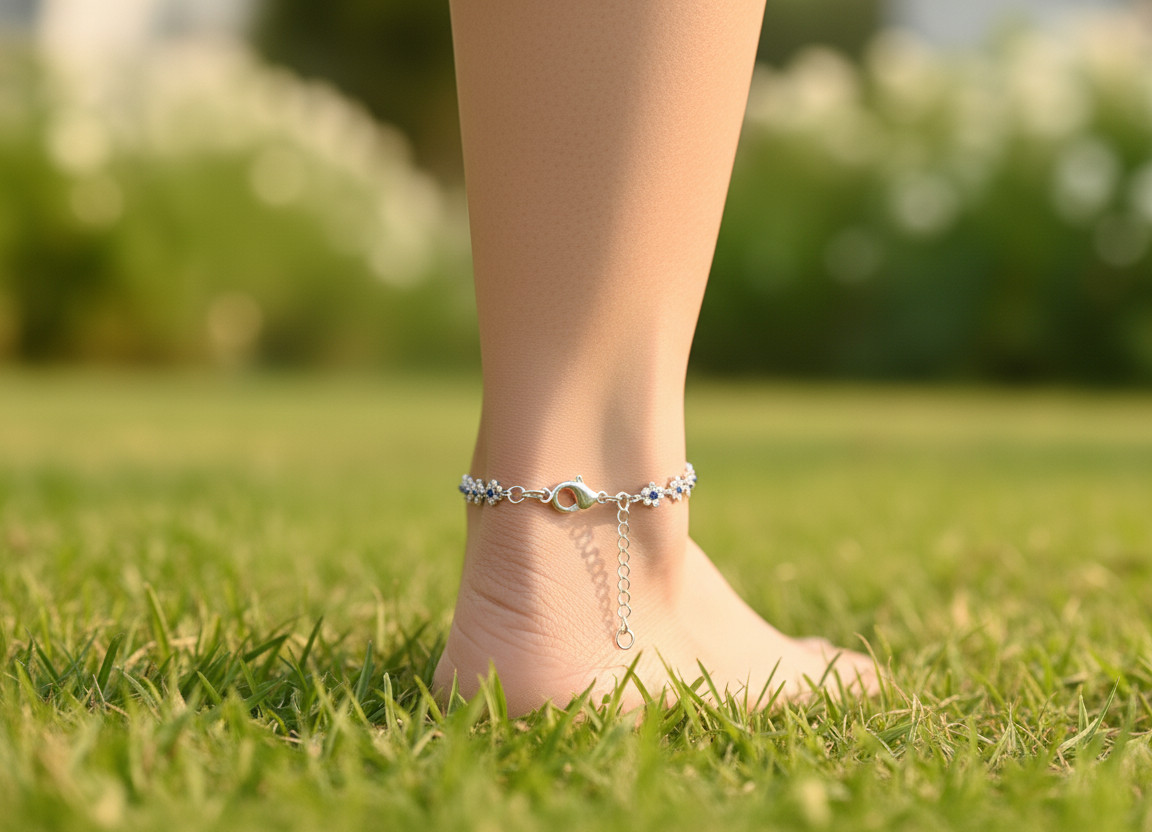 Elegant Designer Floral Anklet Silver-Plated Brass Chain Handmade Jewelry