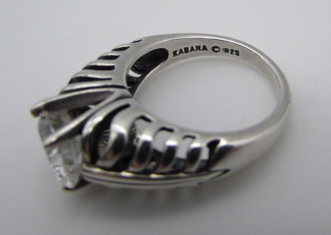Large KABANA Sterling Silver Ring DQCZ size 8 Solitaire 3.35cts
