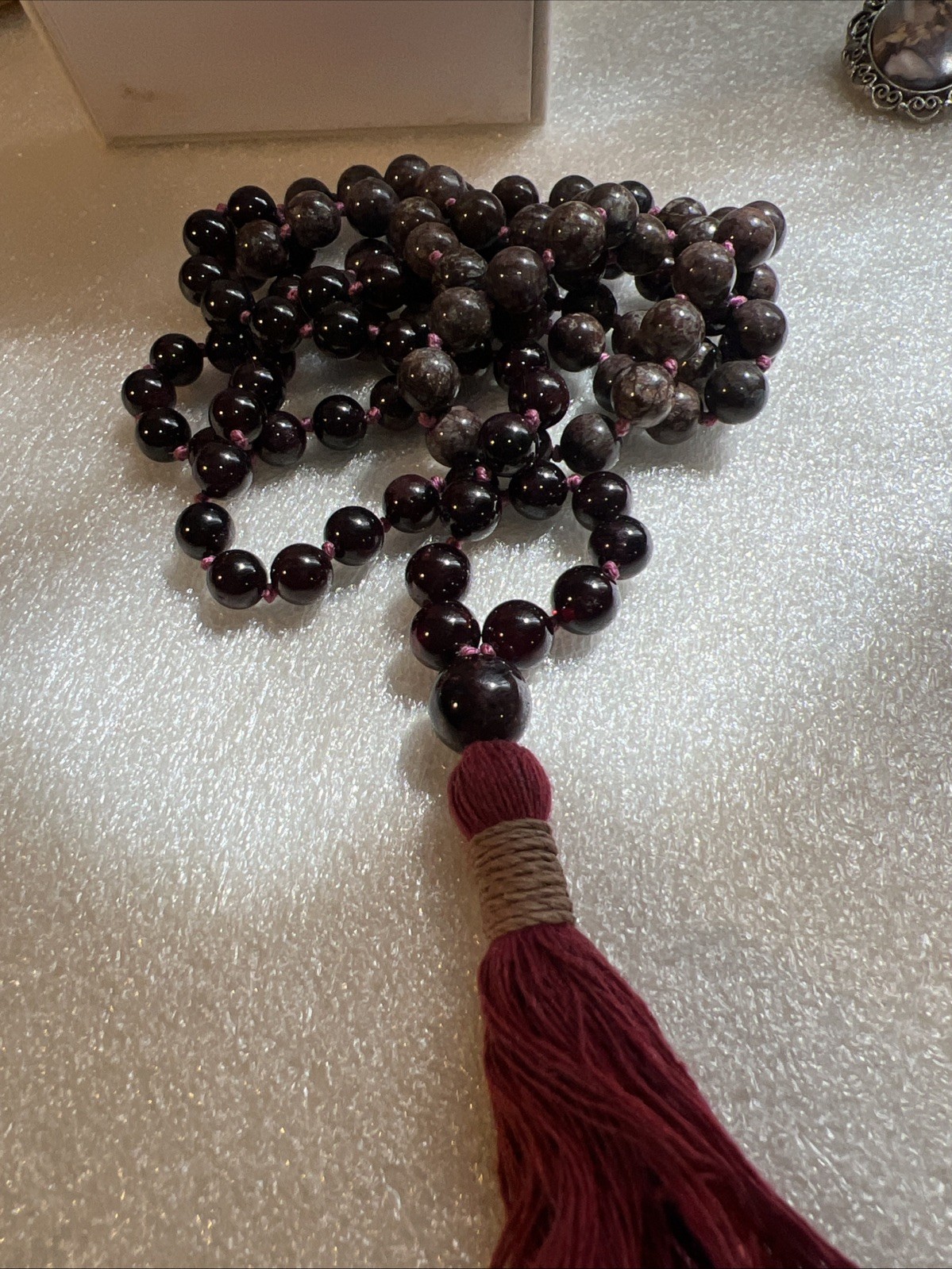 GARNET 8MM MALA 108+1 ROSARY BEADS Necklace Hand Knotted