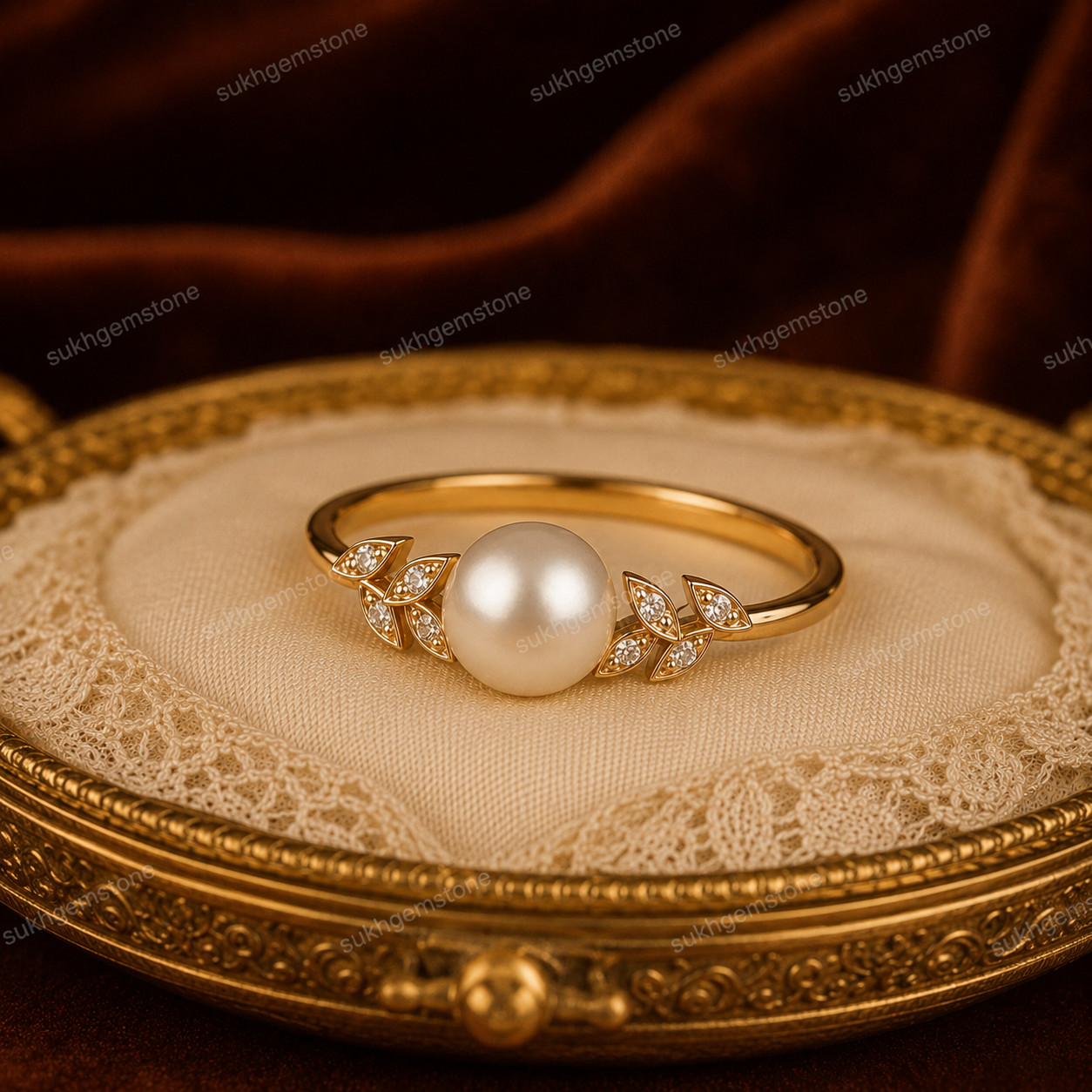 Lab Created Pearl Ring, Base Metal: Brass Finish: Gold Plated, Gift For Her