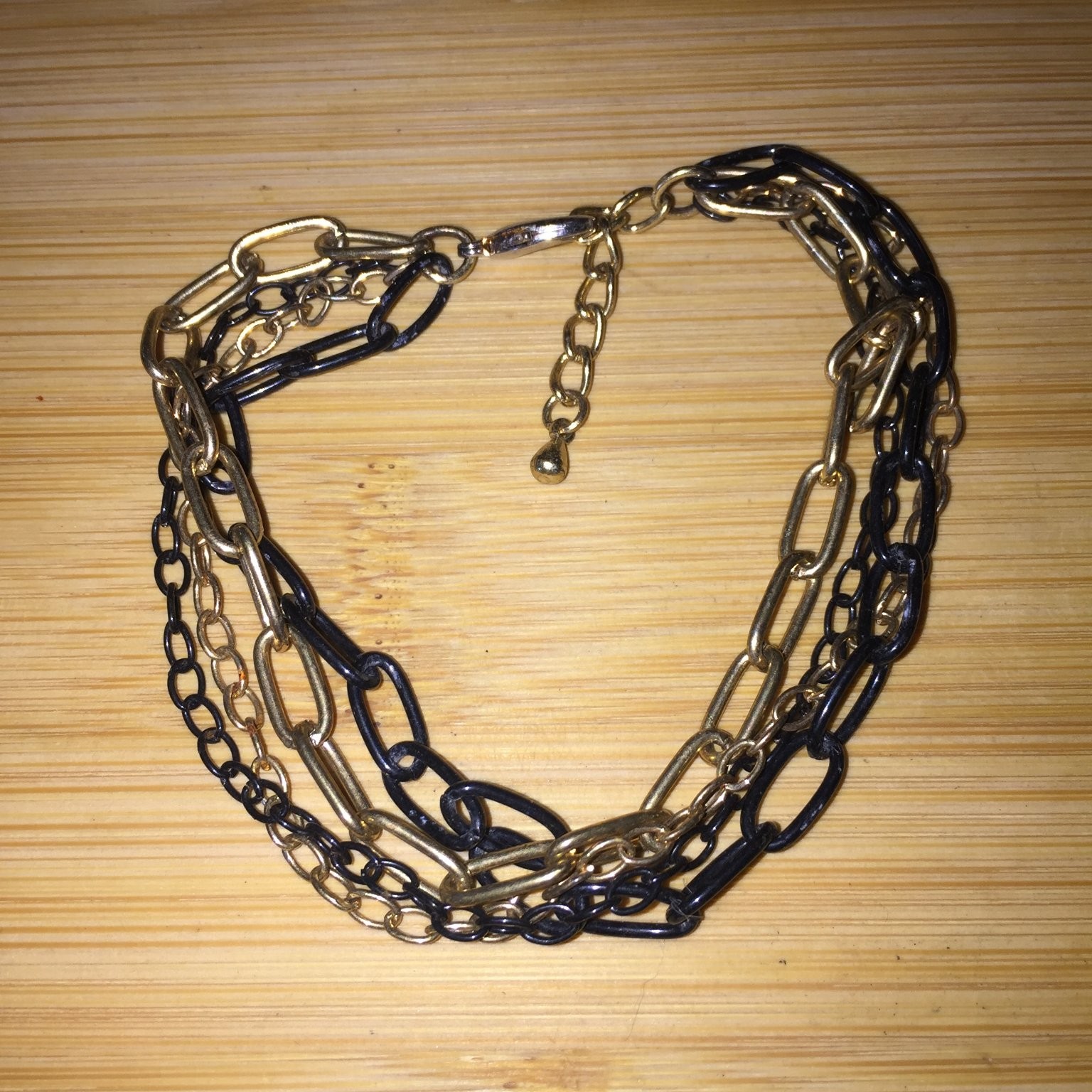 Art Deco Multi-Strand Chain Link Bracelet Adjustable Gold Tone Black Fashion