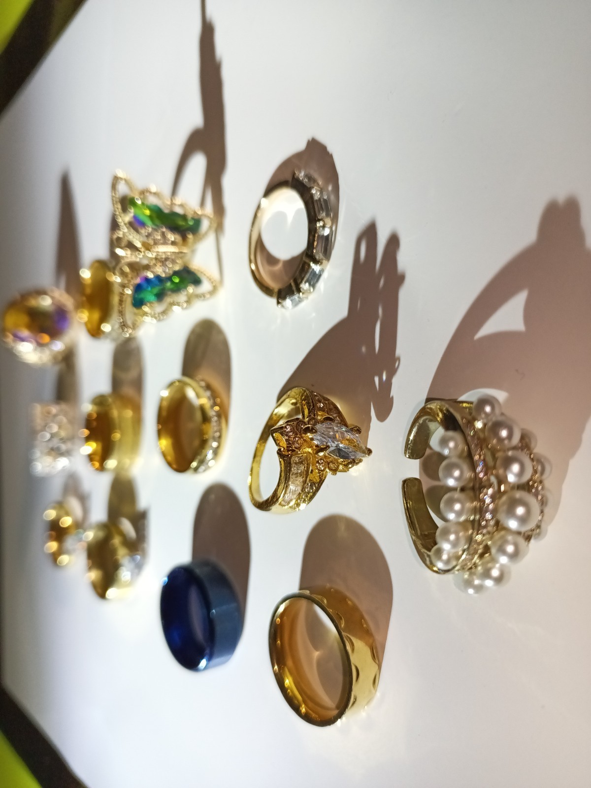 13 Pc Mixed Style Fashion Rings Lot Gold Silver Blue Rhinestone Pearl Butterfly