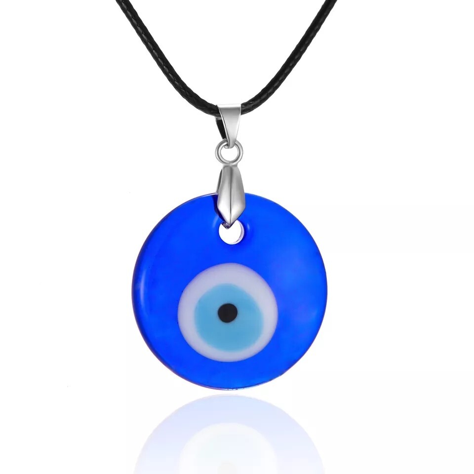 New Rope Evil Eye Charms Necklaces Unisex Blue Resin Round Pendants Evil Eye 17″