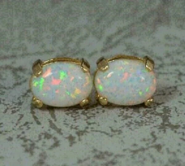 3Ct Simulated Fire Opal Beautiful Solitaire Stud Earrings 14K Yellow Gold Plated