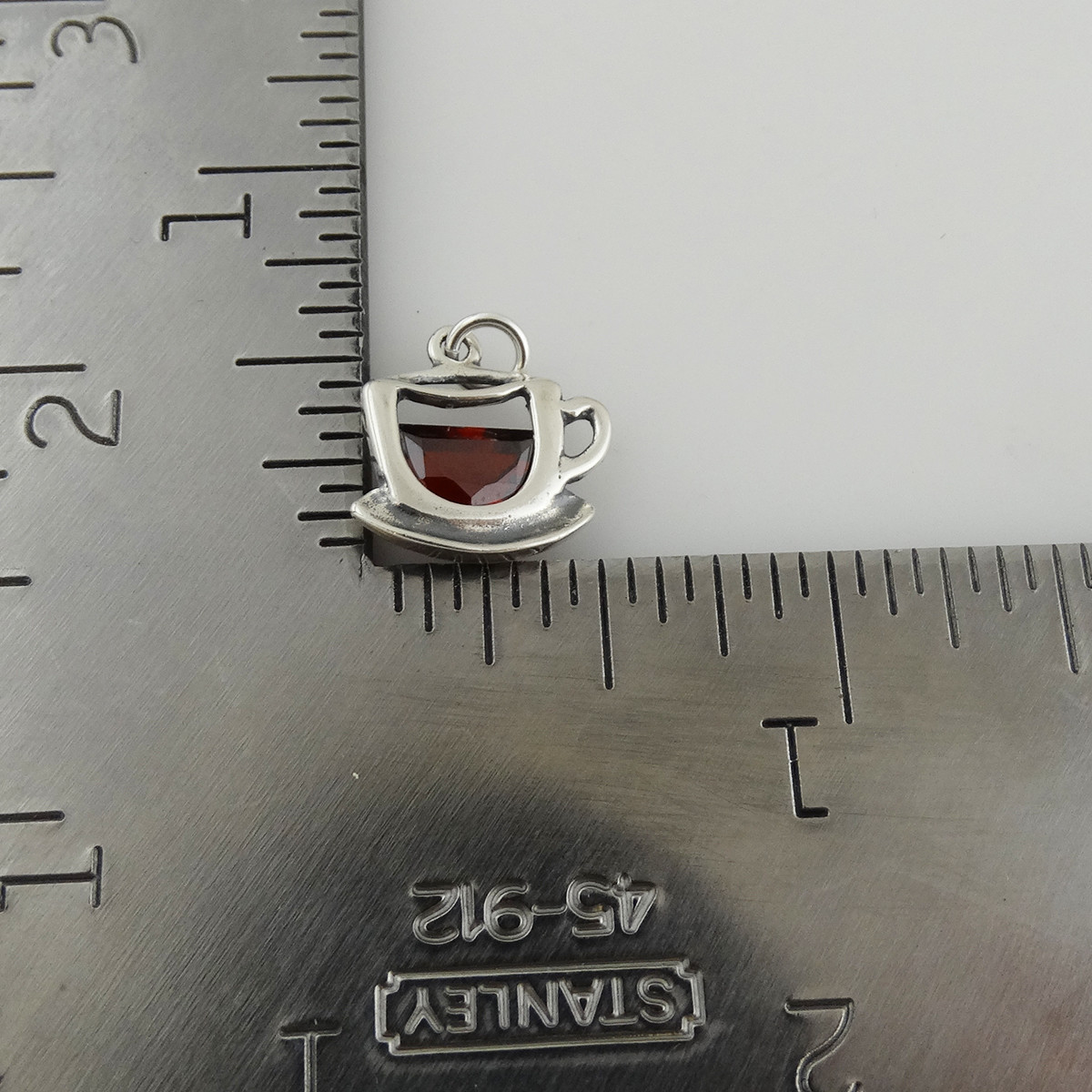 Coffee Cup Charm – 925 Sterling Silver – Clear Amber CZ Stone Tea Saucer