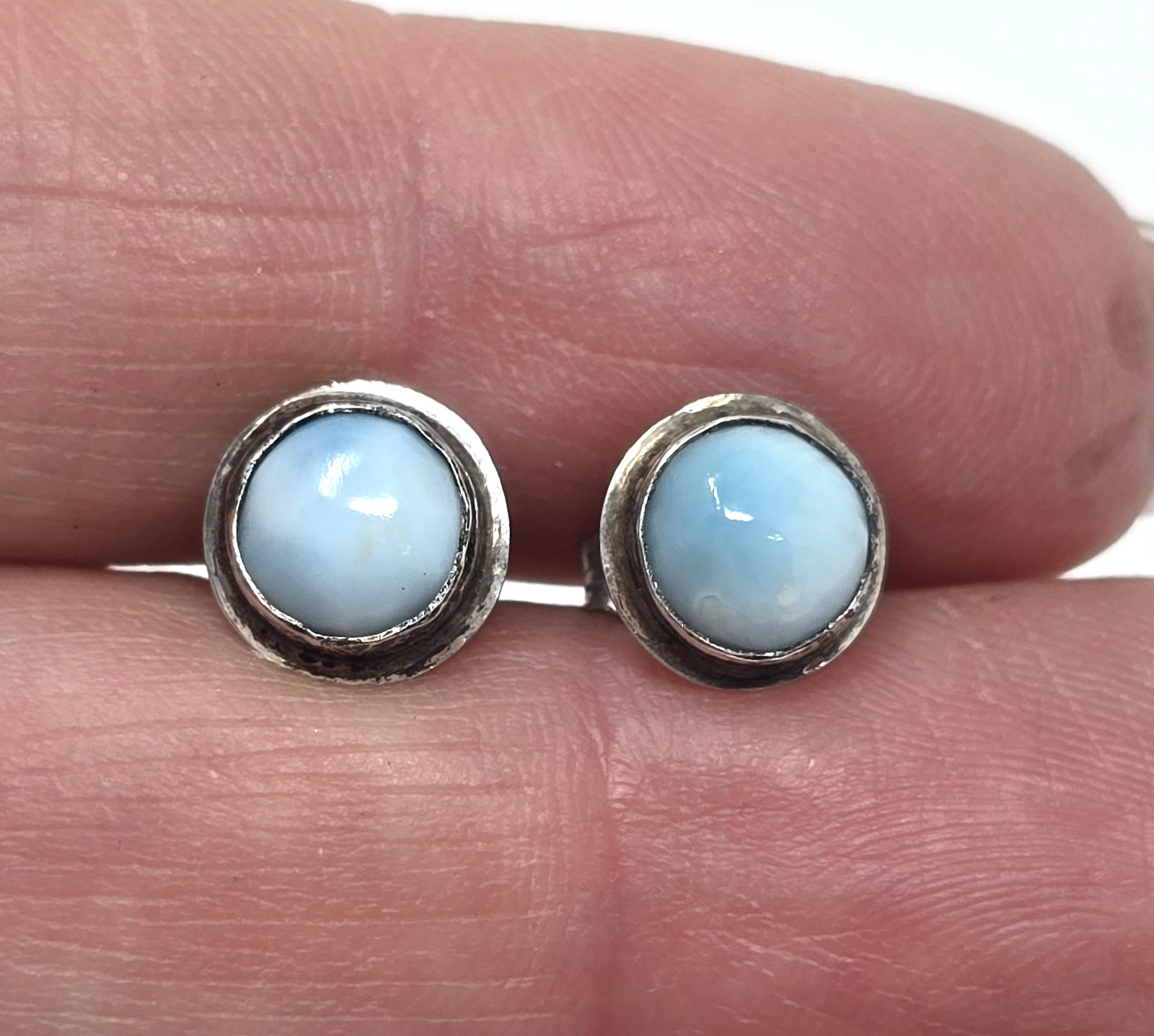 925 Sterling Silver Natural Larimar Post/Stud Earrings – 8mm