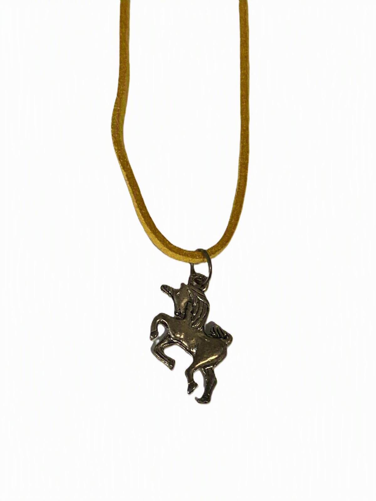 Metal Unicorn Charm Pendant Necklace Yellow Faux Suede Leather Cord
