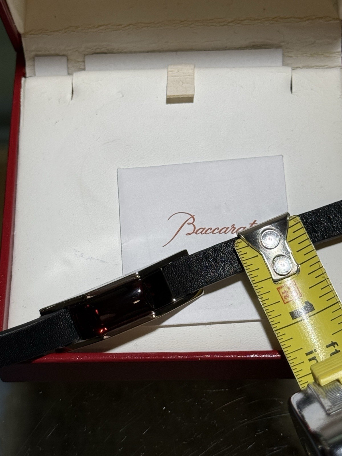BACCARAT RED CRYSTAL LEATHER CABLE DOUBLE WRAP BRACELET AND S.S .925 / 6.5-7.5”