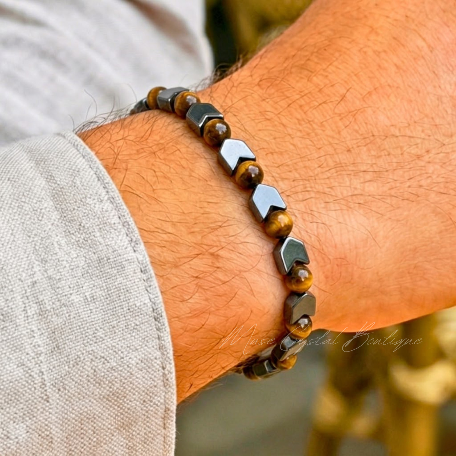 Natural Tiger Eye Hematite Bracelet Healing Protection Stone Beads Gift Jewelry