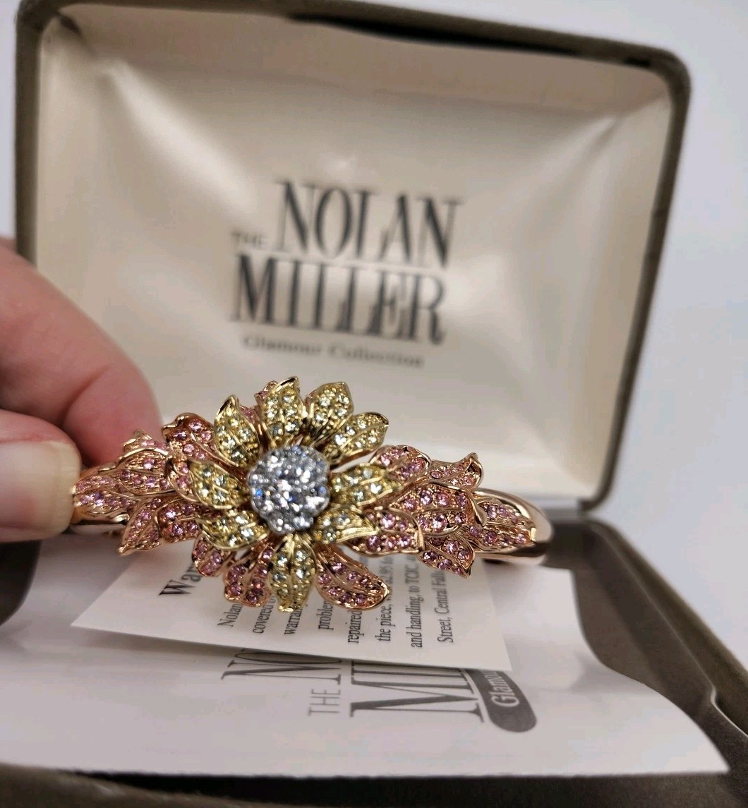 Nolan Miller Glamour Collection Crystal & Pink Rhinestone Floral Design Bracelet